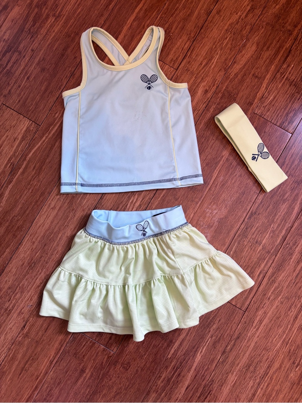 Nicole Miller Girls Yellow Cream Tennis Skort Set with Headband